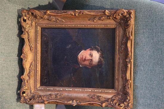 Early 19th century English School Portrait of a young man, 9.5 x 7.5in.